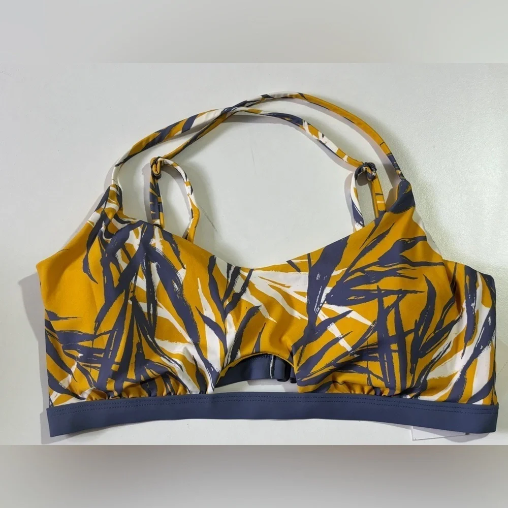 NWT Red Carter Amber Yellow & Gray Tropical Print Cross Back Bikini Top S